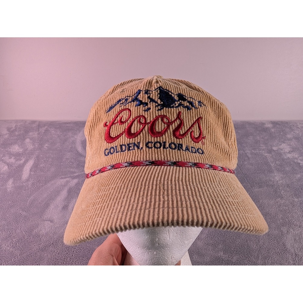 Coors Banquet Beer Corduroy Snapback Hat Tan Golden Colorado Mountain Rope Cap